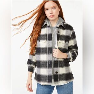 FREE ASSEMBLY Wool Blend Black & White Plaid Flannel Shacket Size L GUC